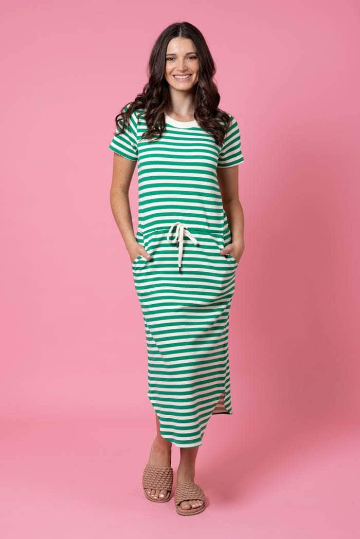 green striped midi dress