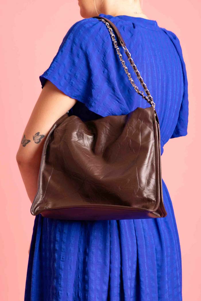 brown leather handbag