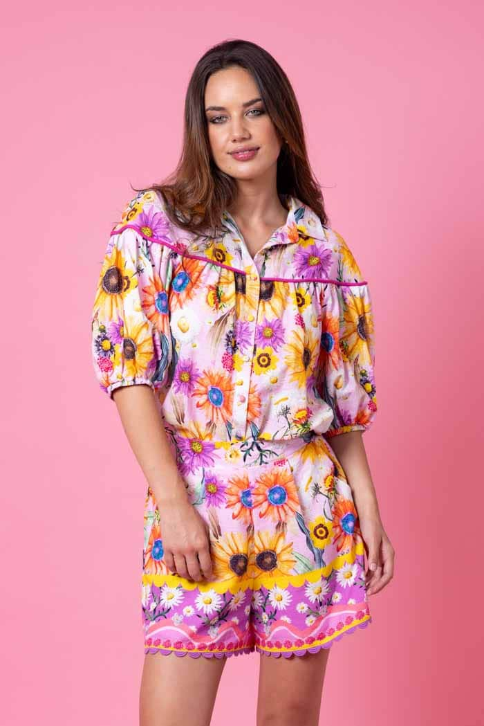 pink sunflower blouse top