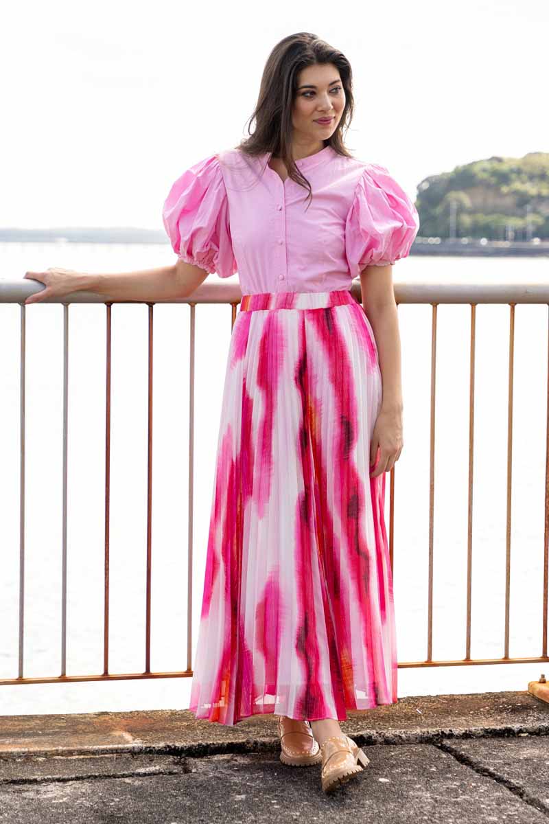 Gina Maxi Skirt Pleated Pink