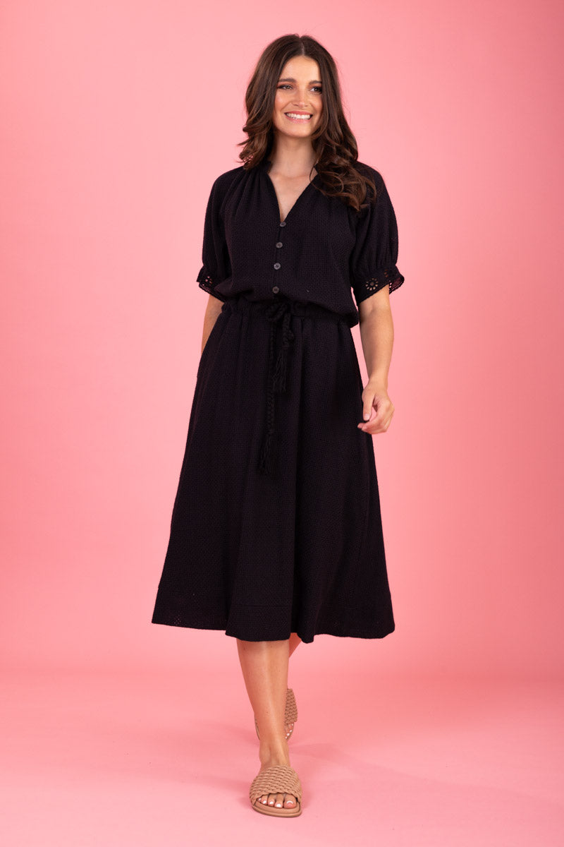 black midi shirt dress