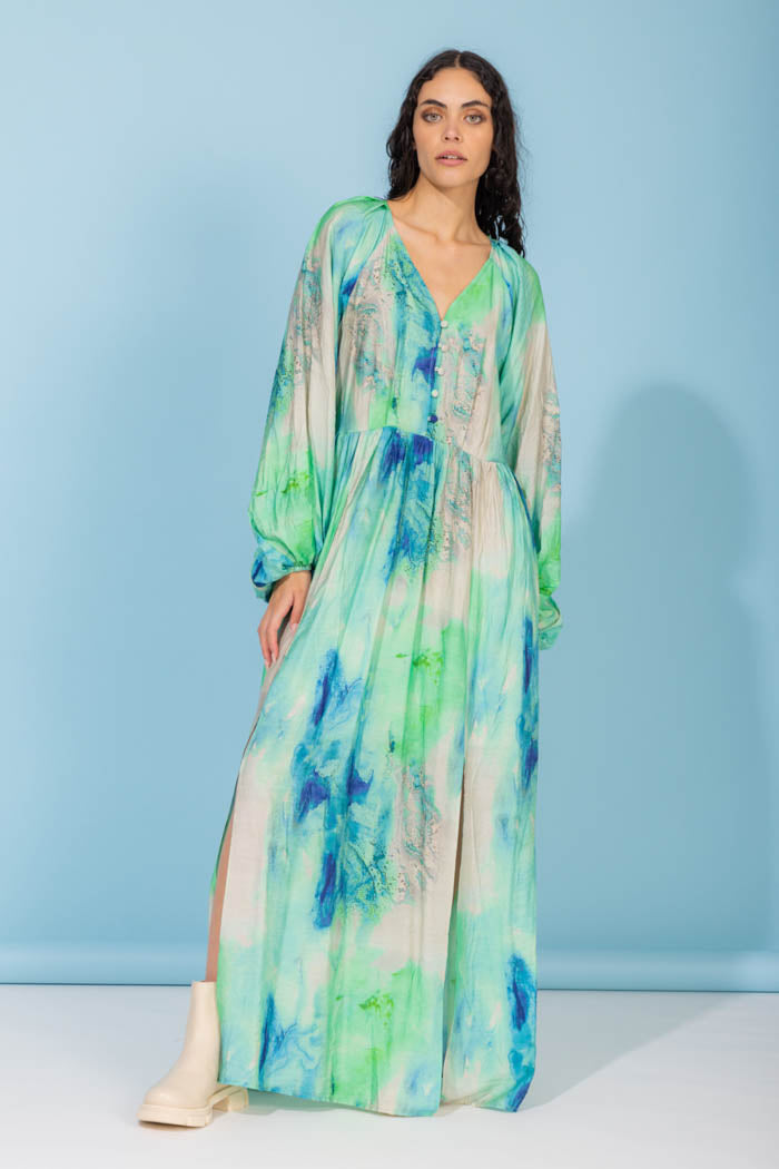 green watercolour maxi dress