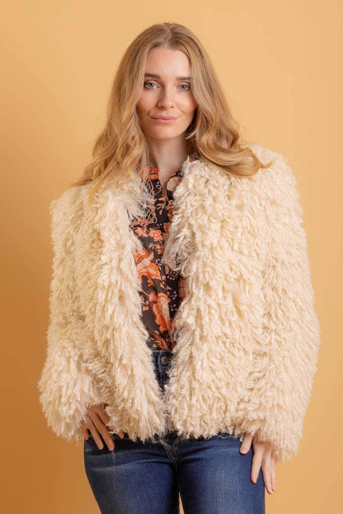 cream faux fur jacket