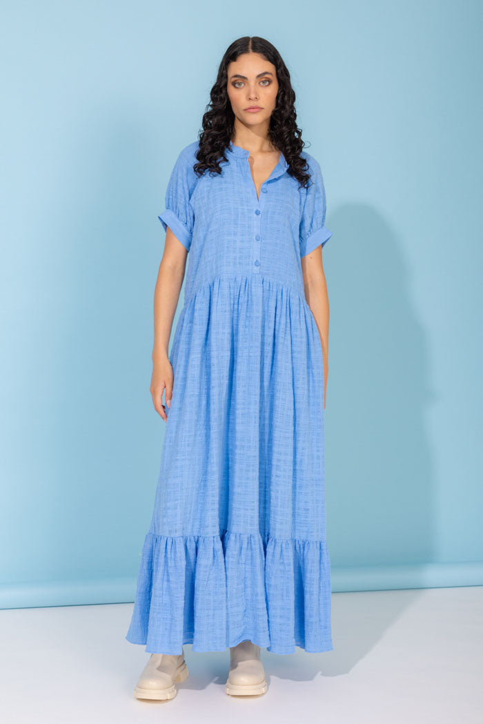 blue maxi shirt dress