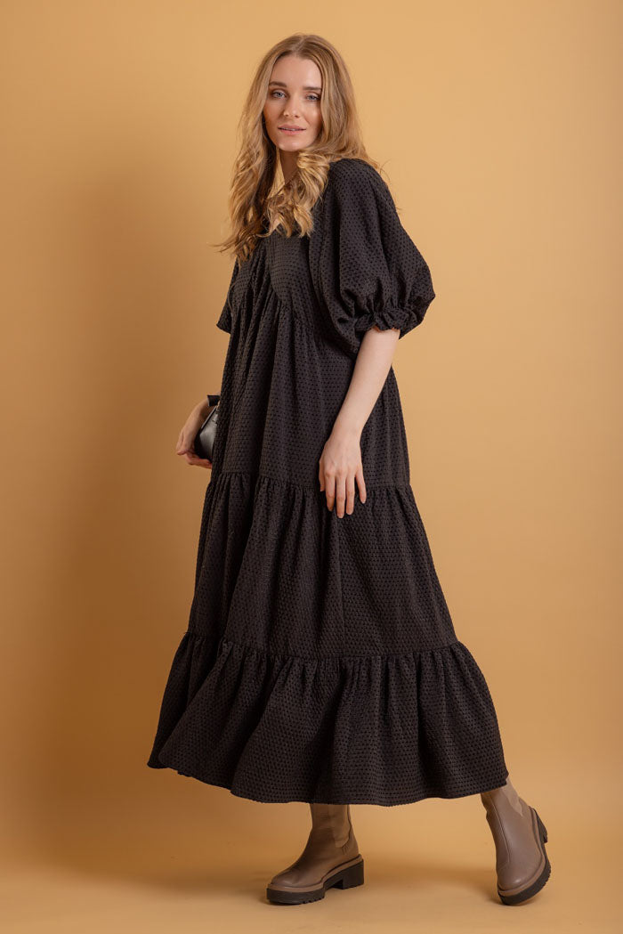 black tiered maxi dress