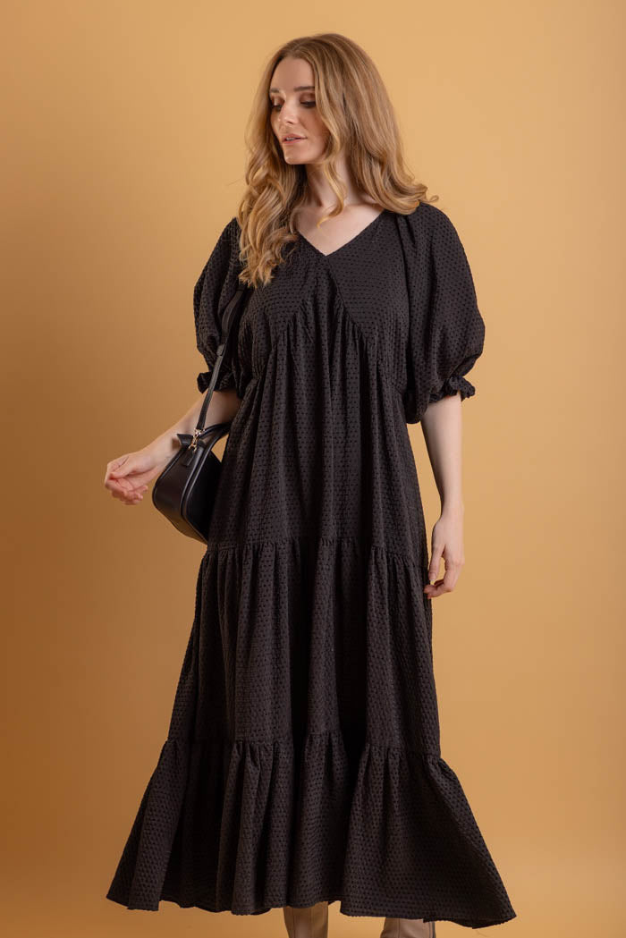 Heidi Maxi Dress Black Velvet Stripe