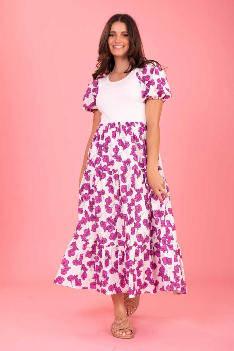 pink white floral dress plus size