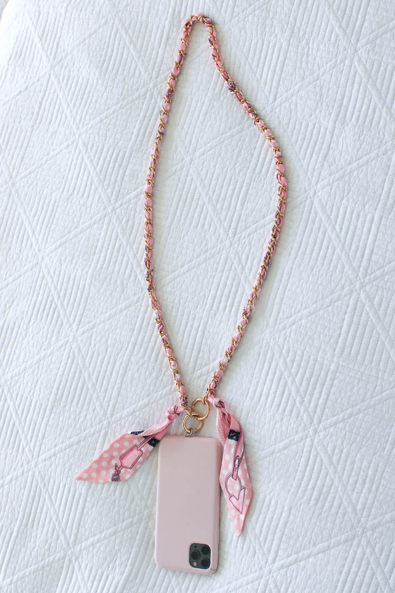pink and gold phone chain lanyard