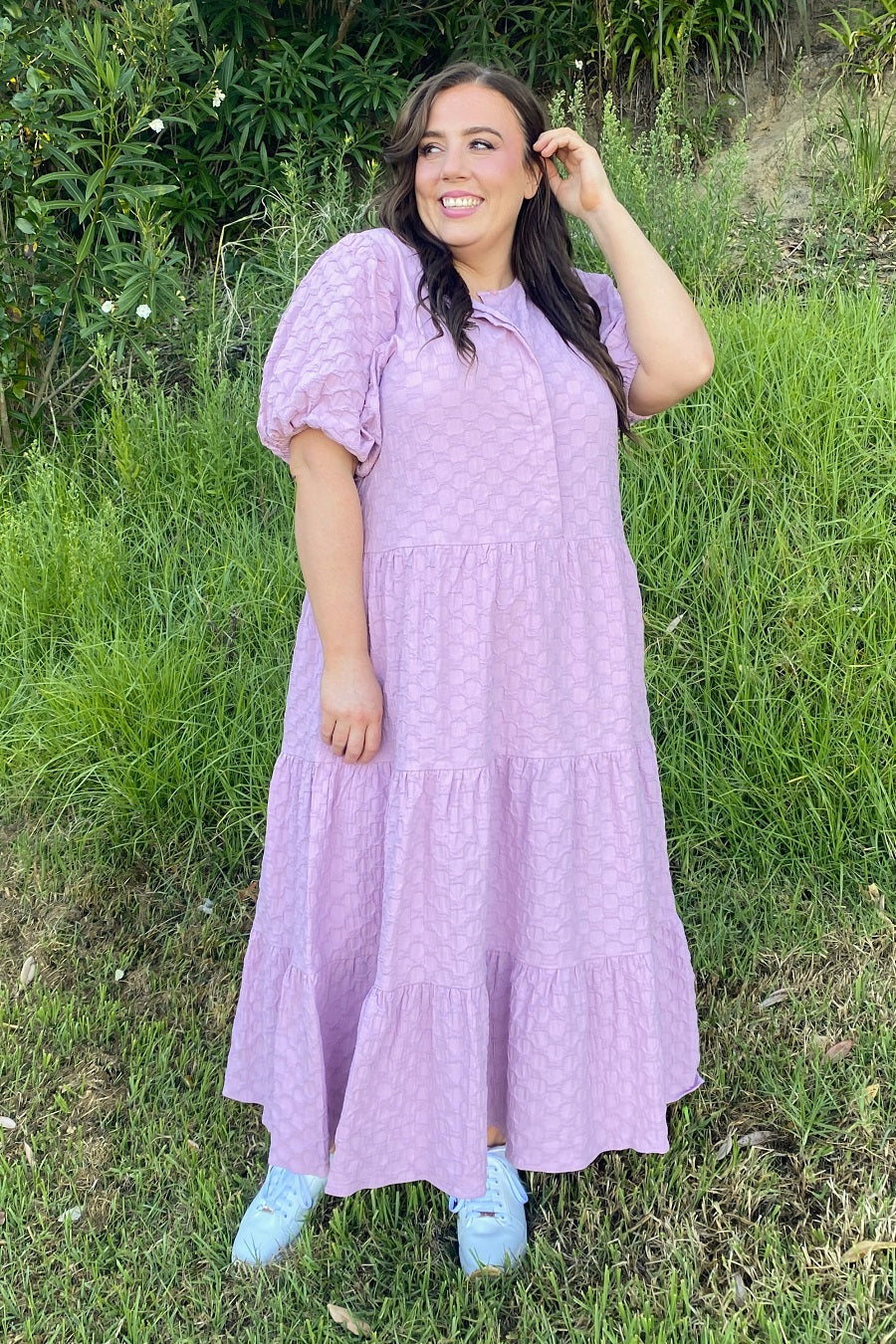 Cullom Puff Sleeve Midi Dress Pink