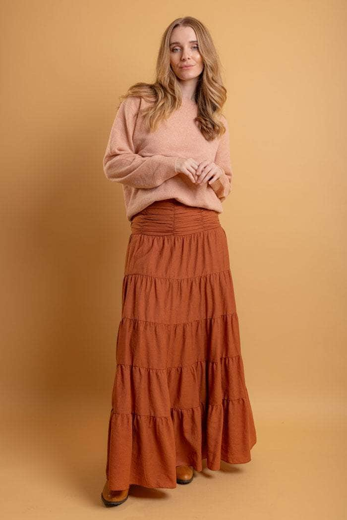 rust tiered maxi dress