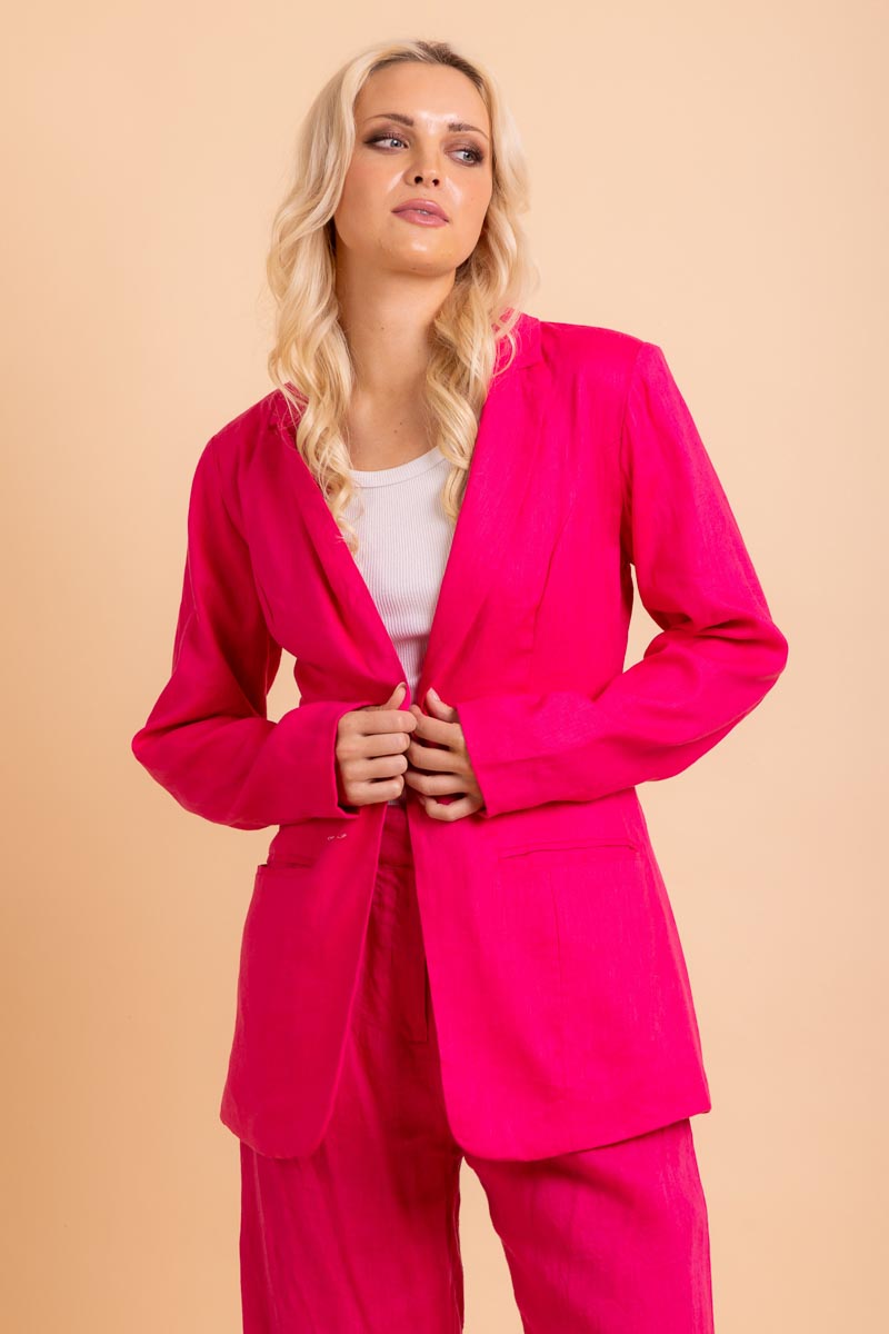 hot pink suit blazer linen