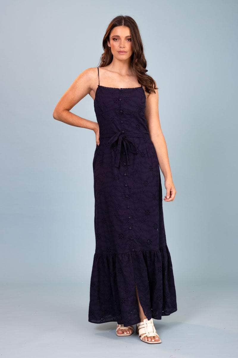 navy embroidered maxi dress