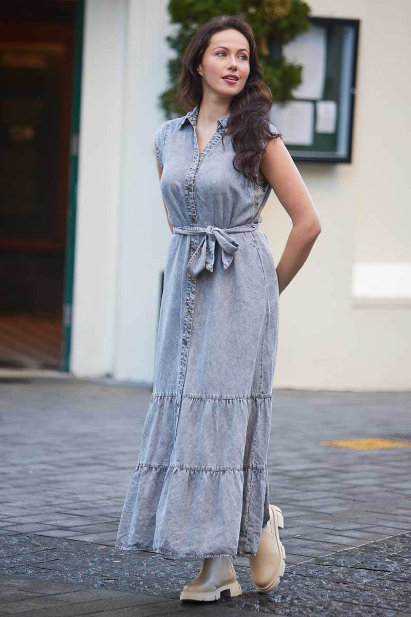 grey denim maxi dress