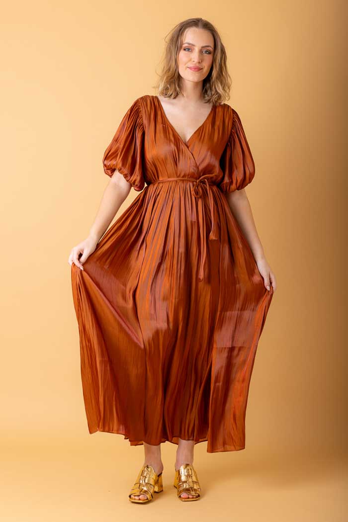 rust wrap maxi dress