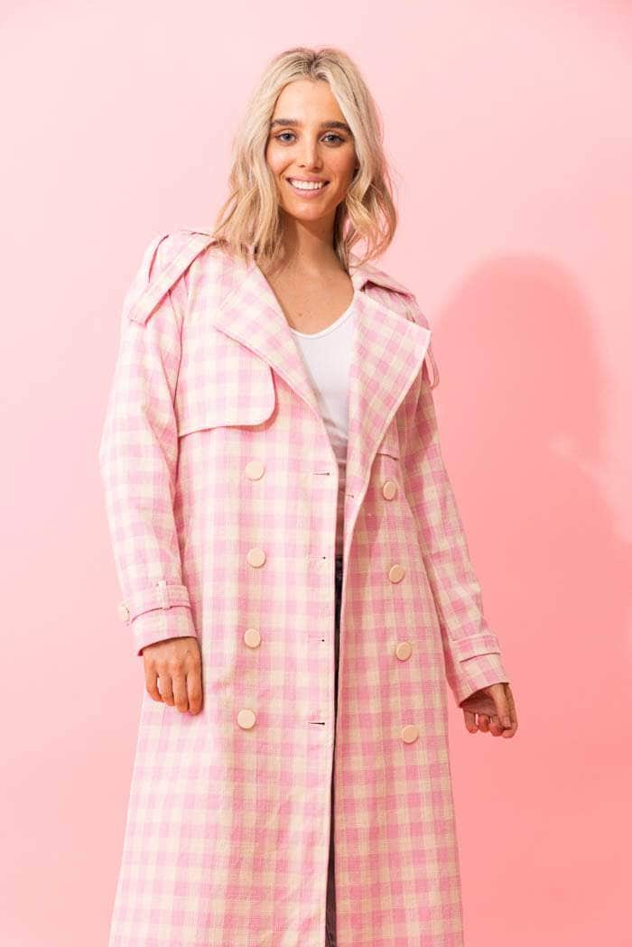 Jazzy Trench Coat Pink Check