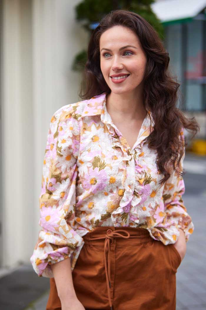 beige floral blouse shirt