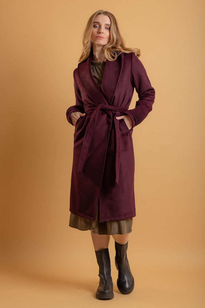 burgundy long coat