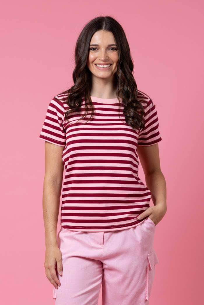 pink striped tshirt