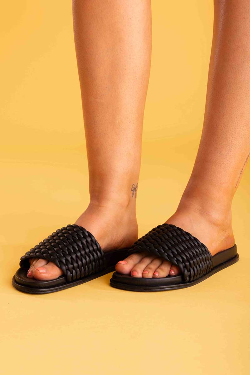 brown knotted sandal slide