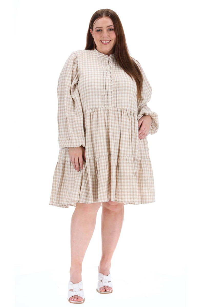 Kenny Dress Beige Gingham