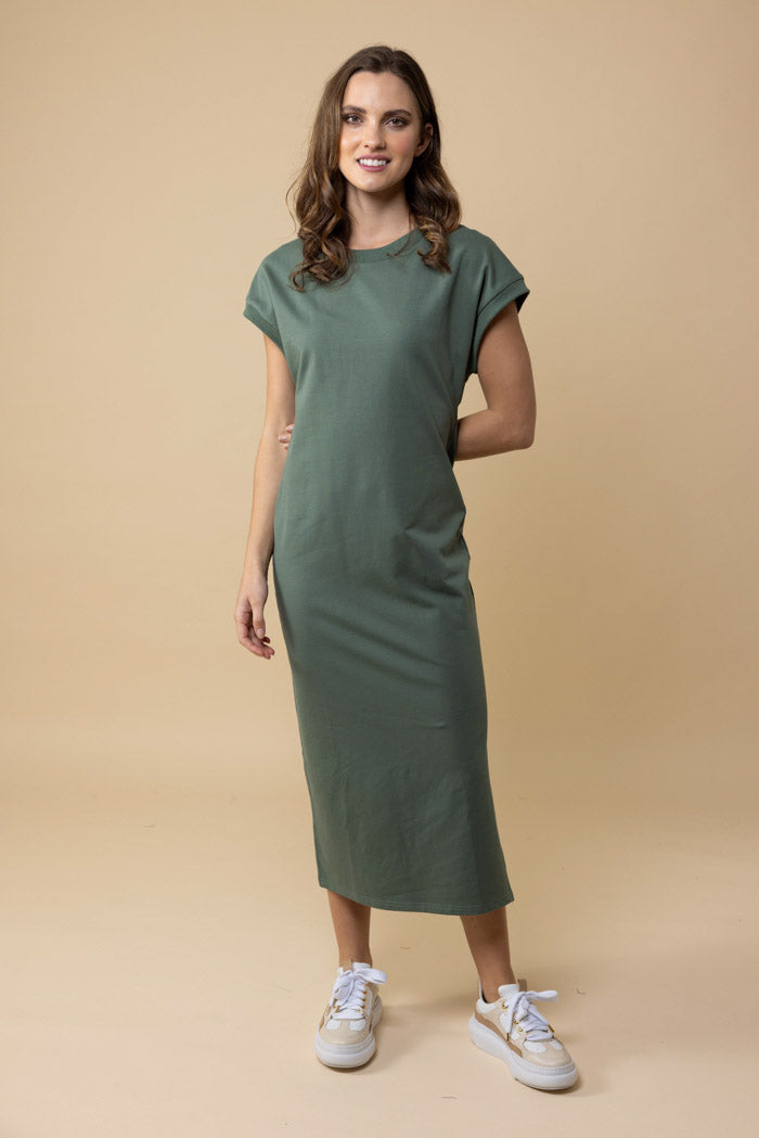 green t-shirt maxi dress