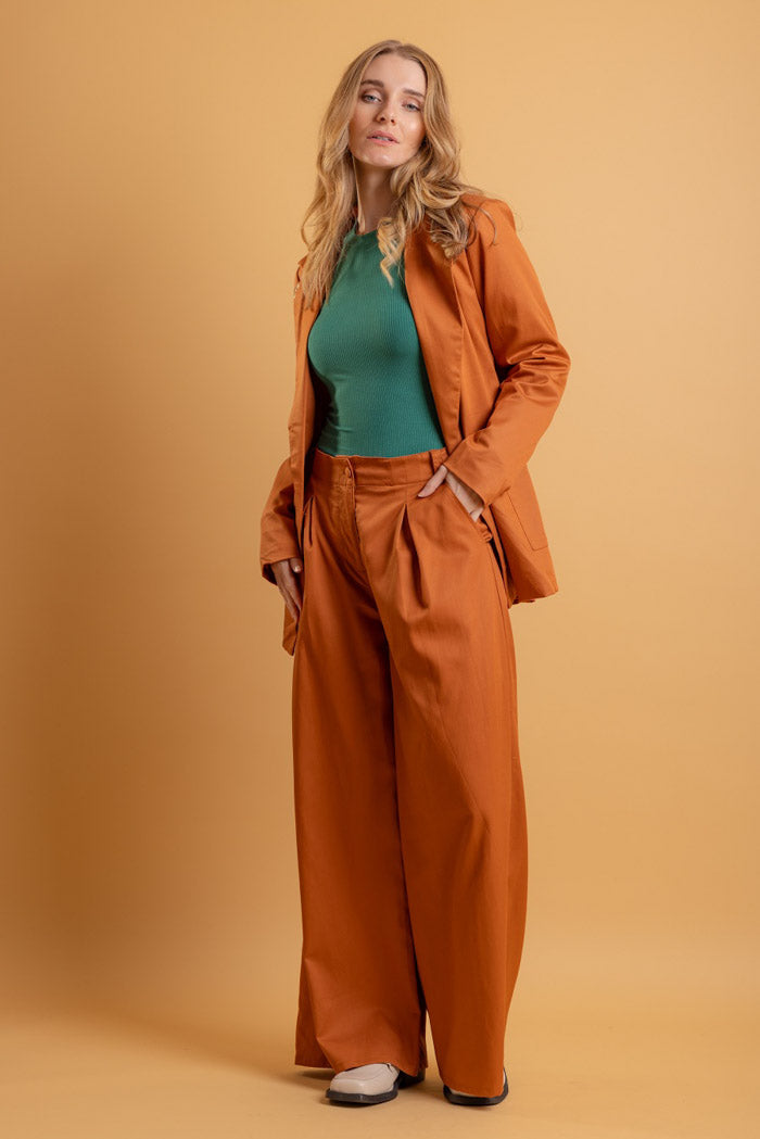 rust suit pants