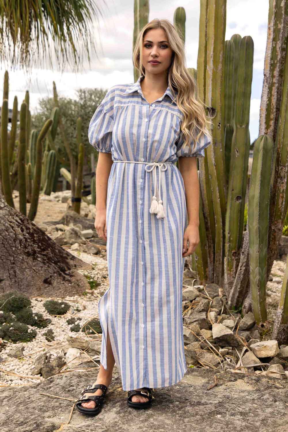 Maxi striped shirt dress sales