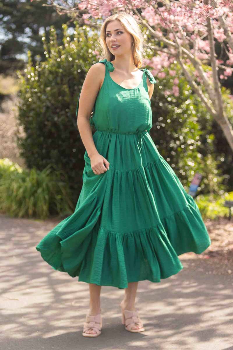 green tiered maxi dress plus size