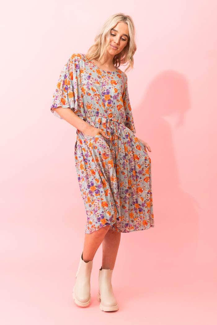 Louise Midi Dress Blue Viscose Floral