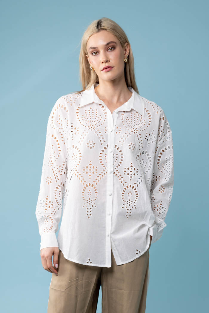 white embroidered shirt