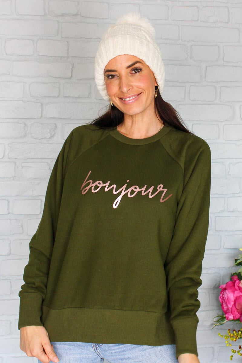 green khaki sweatshirt