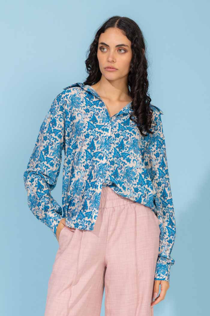 blue floral shirt