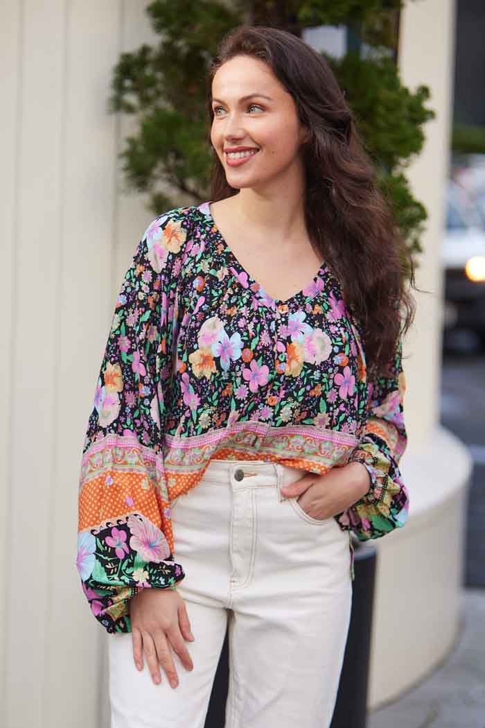 black floral Vneck top