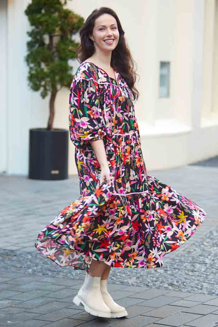 black floral tiered dress