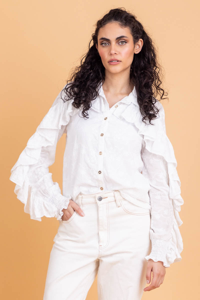 white blouse shirt frilly lace