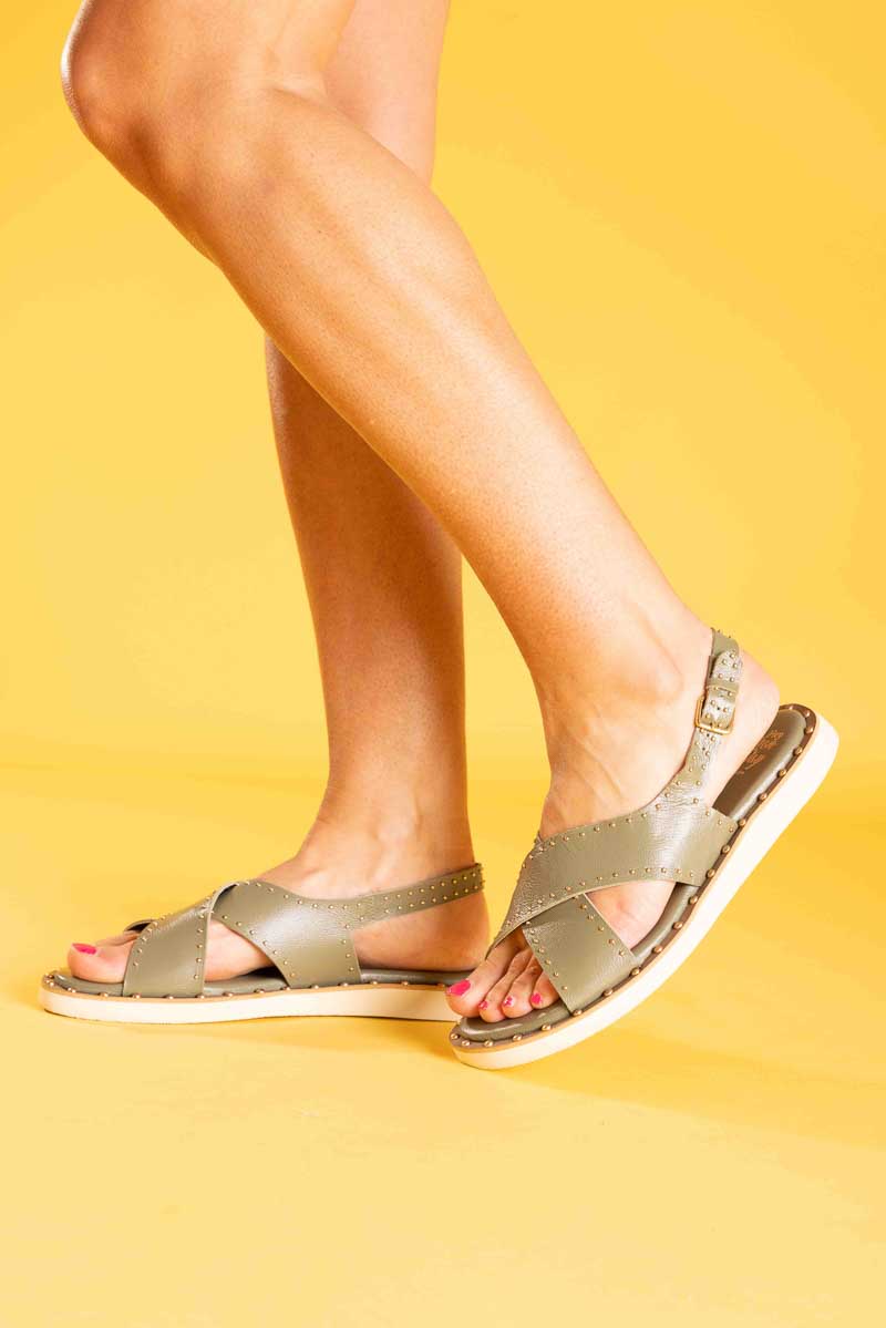 khaki green leather sandal