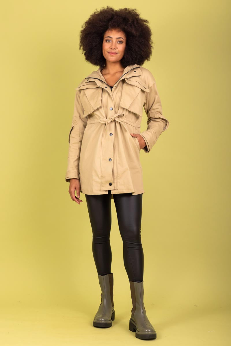 khaki green jacket shiort trench coat