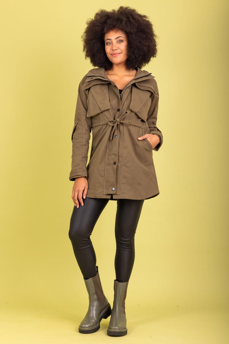 khaki green jacket shiort trench coat