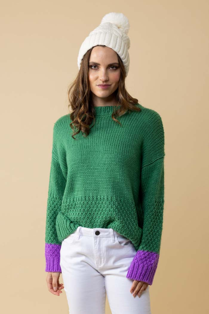 green knitted sweater