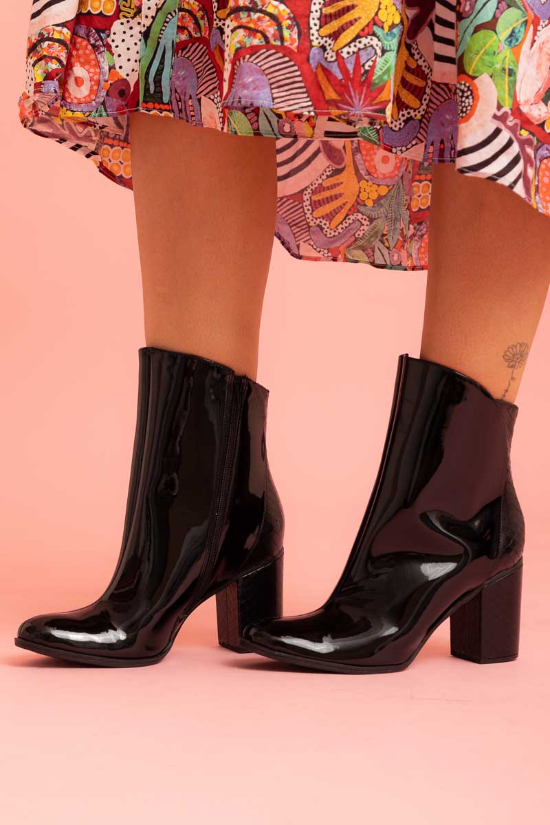 glossy black boot heel