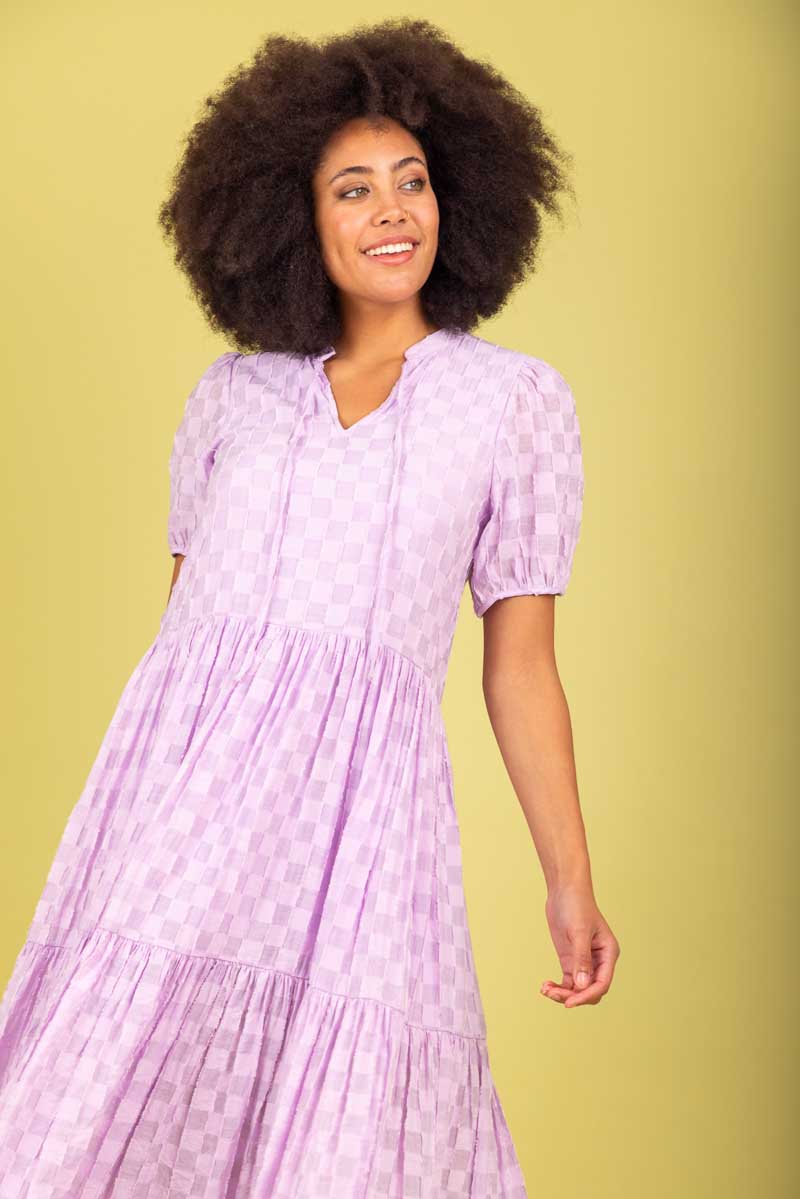 Mila Midi Dress Lilac Check