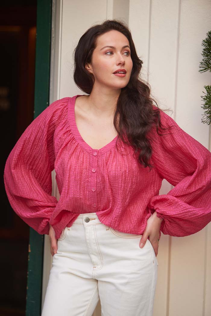 pink Vneck blouse top