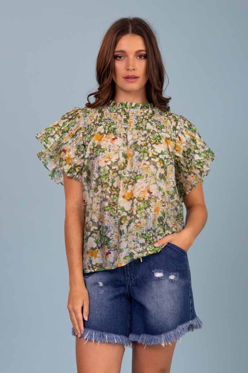 green floral top blouse