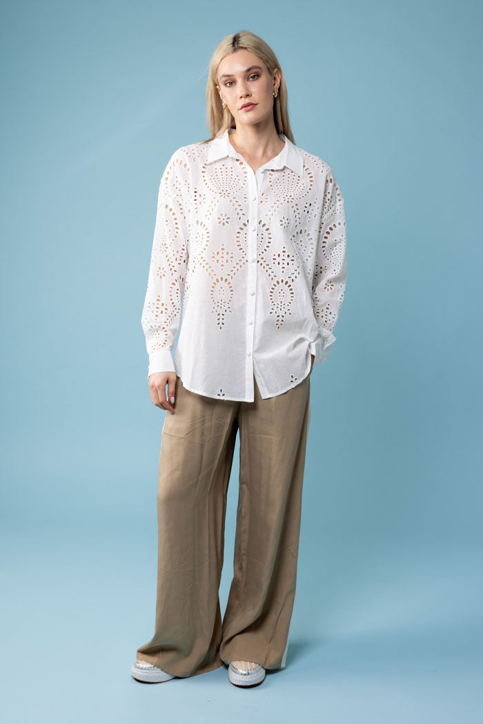 white embroidered shirt