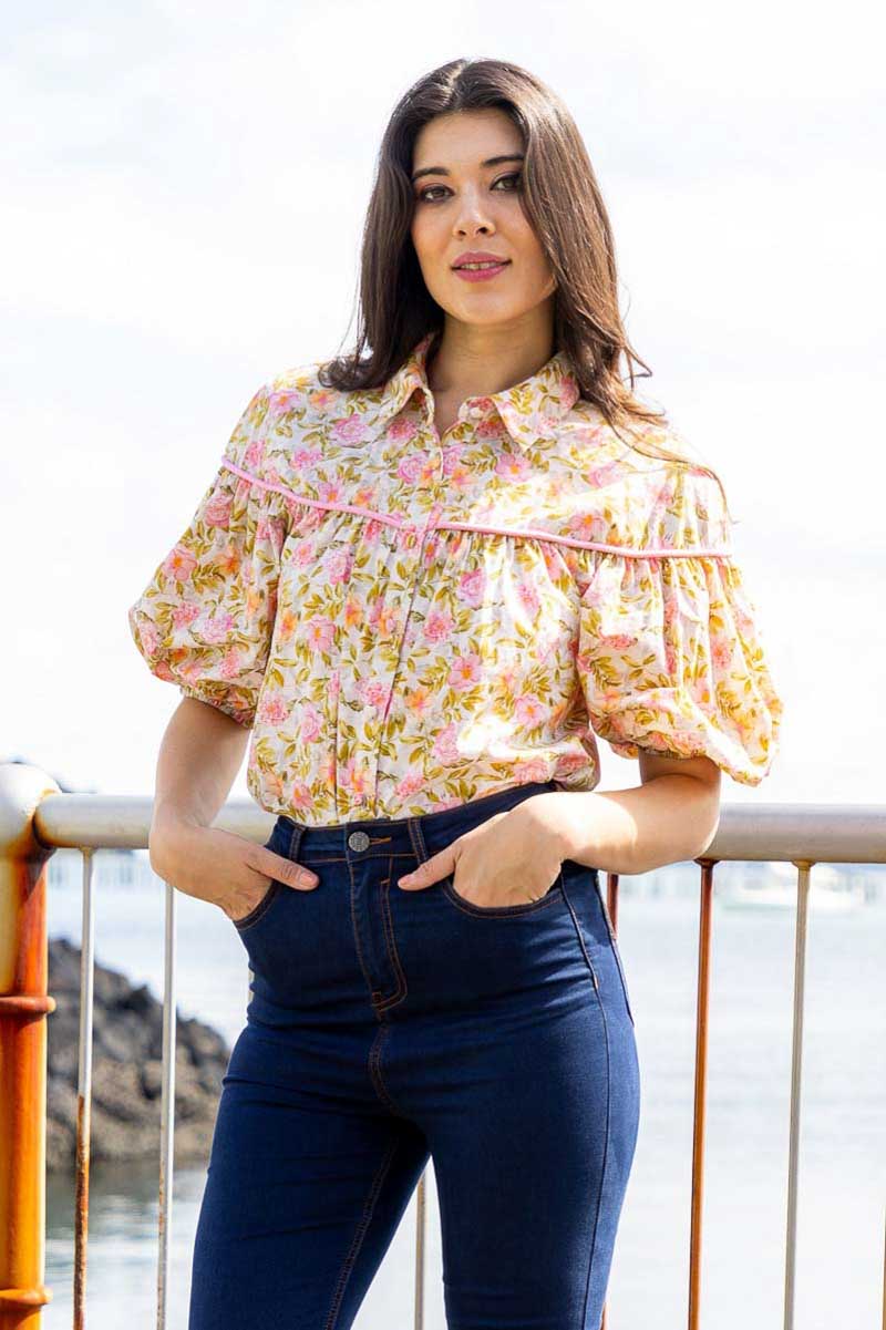 pink floral blouse shirt