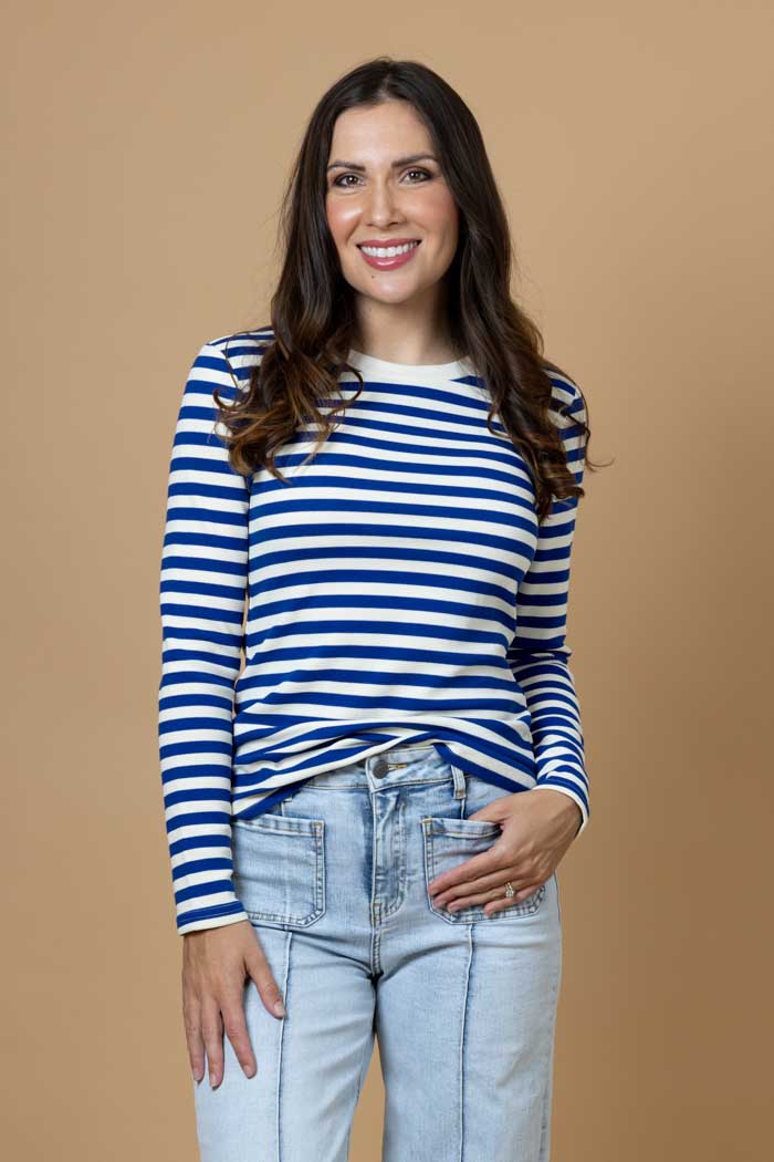 navy striped sleeve top