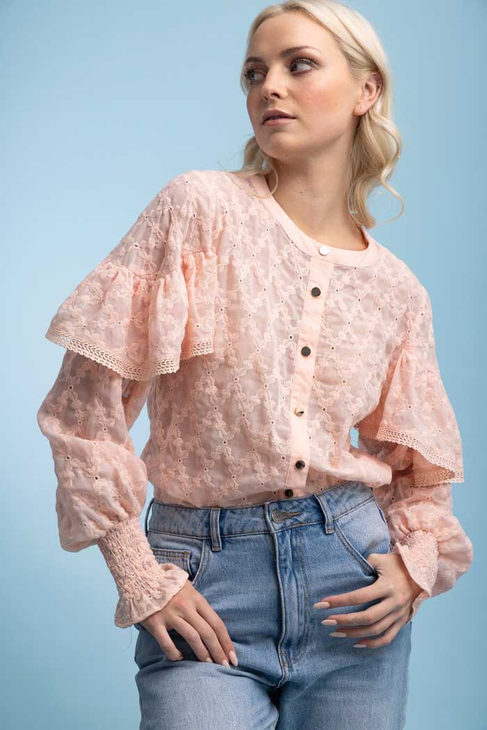 pink frilly blouse shirt