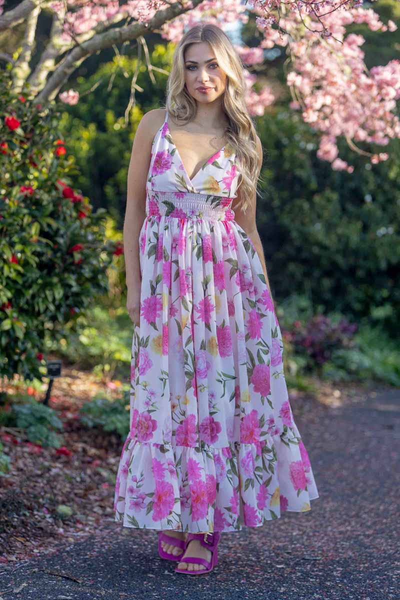 pink floral midi maxi dress