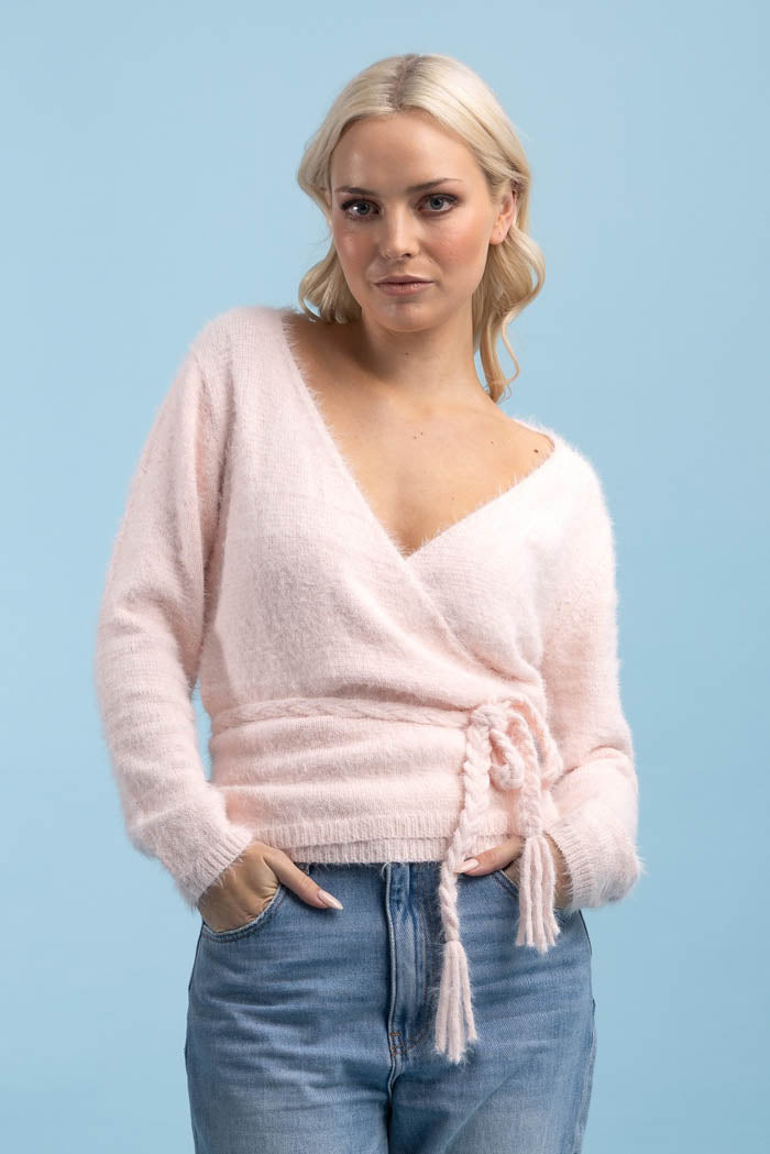 pink ballet wrap sweater