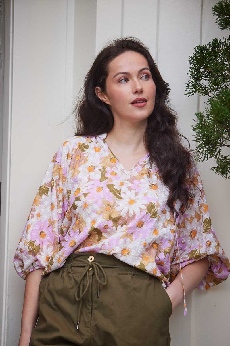 cream pink beige floral top